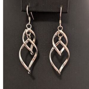 925 Sterling Silver Double Interlinked Teardrop Dangle Earrings
